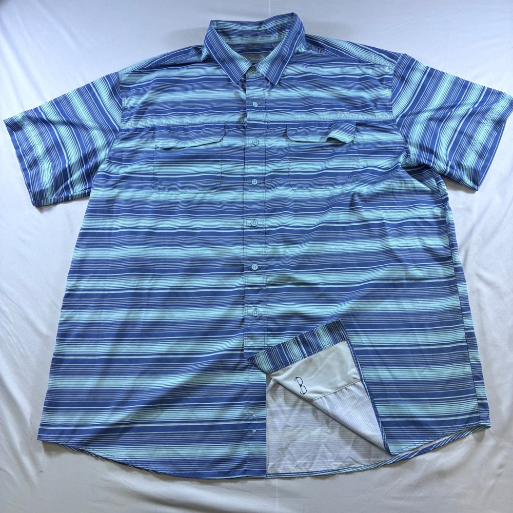 AriatTEK Mens XXL Blue Striped Short Sleeve Fishing Shirt Ventilated Performance